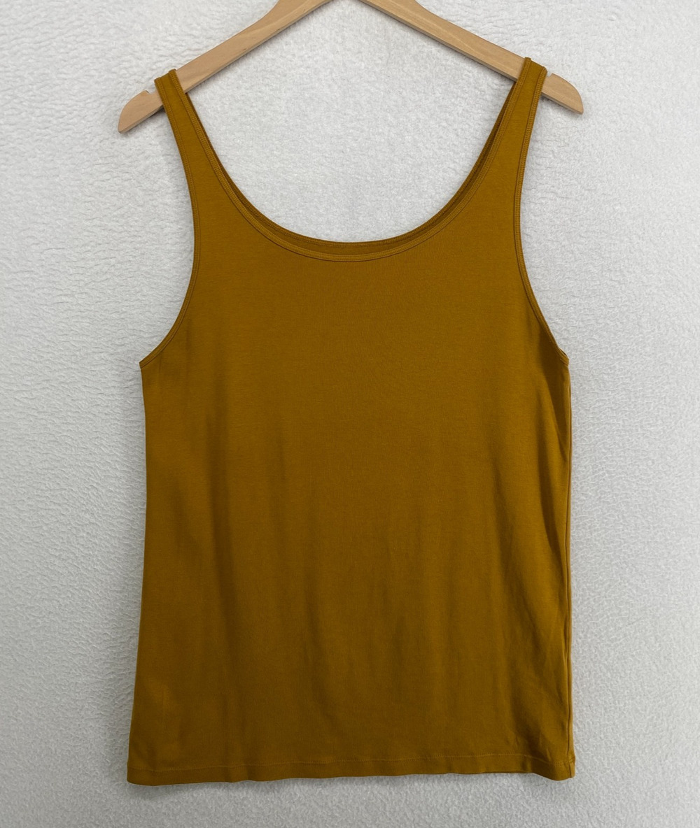 EILEEN FISHER Tank Top XL Ribbed Organic Cotton Jersey Cami Slim Ochre Yellow